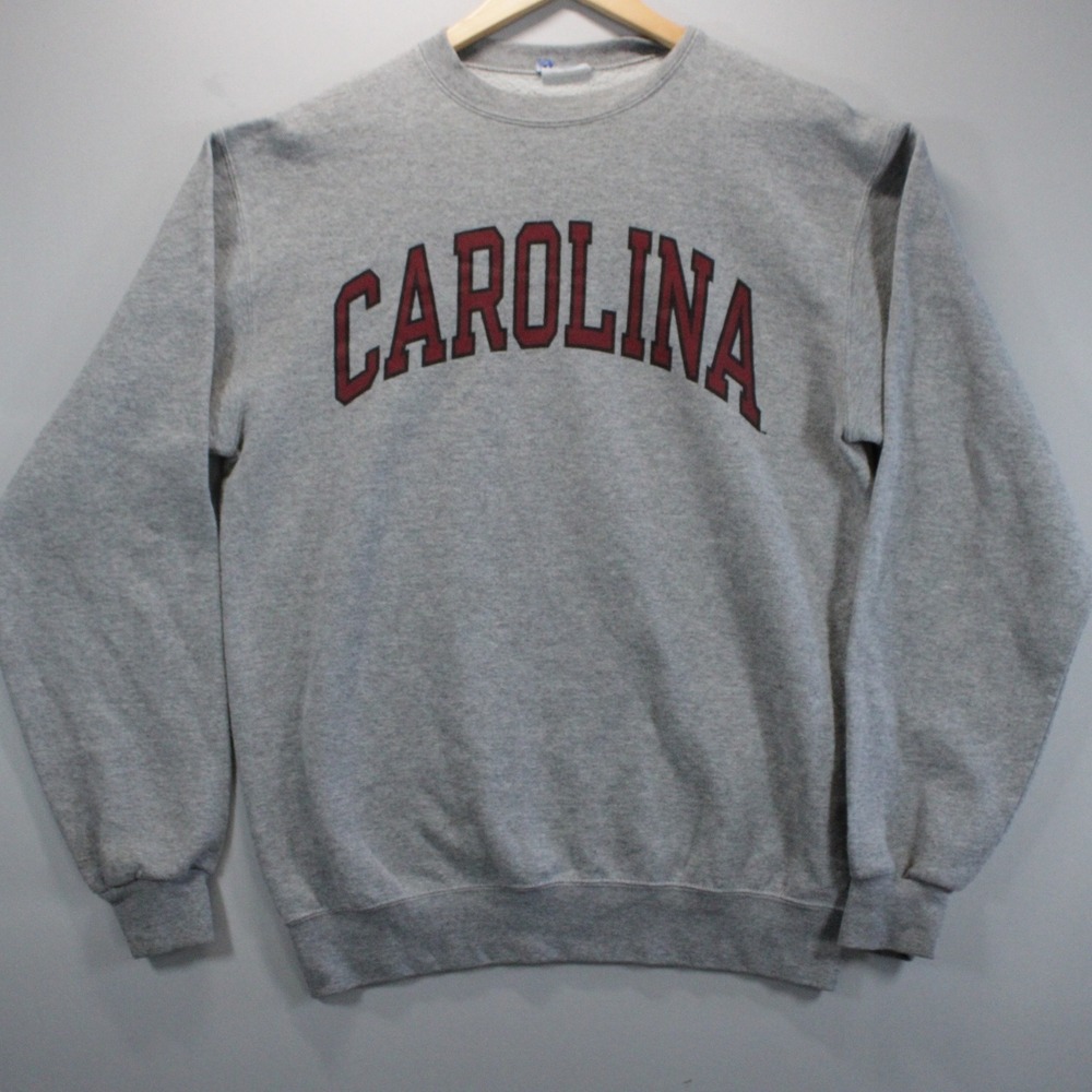 Champion Carolina Mens M Gray Crewneck Pullover Chest Spellout Graphic Logo